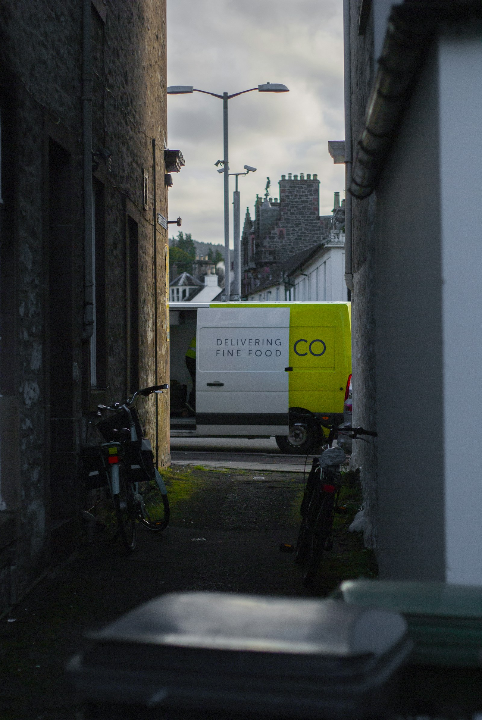 Commercial delivery van in an urban service area