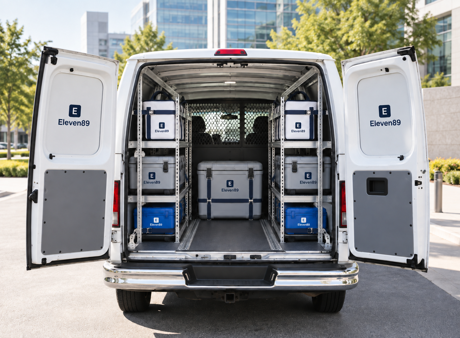 Eleven89 fleet van organized with secured delivery equipment