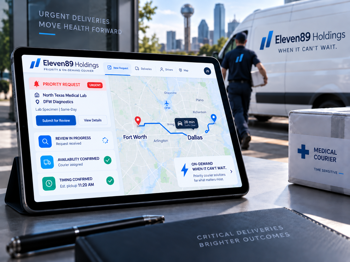 Eleven89 priority courier request and DFW route coordination